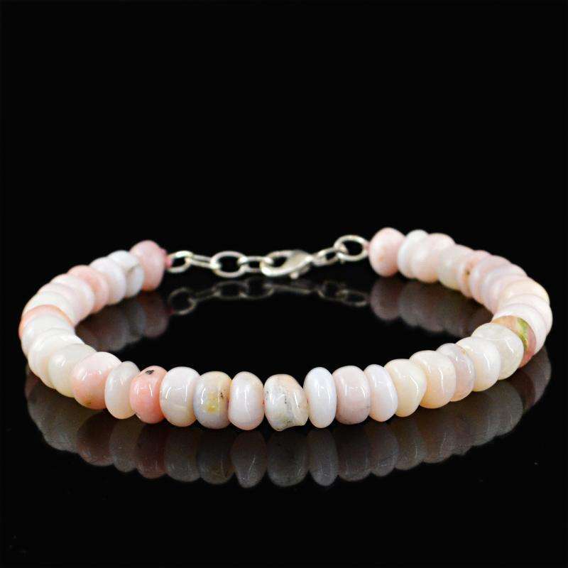 gemsmore:Pink Australian Opal Beads Bracelet Natural Round Shape