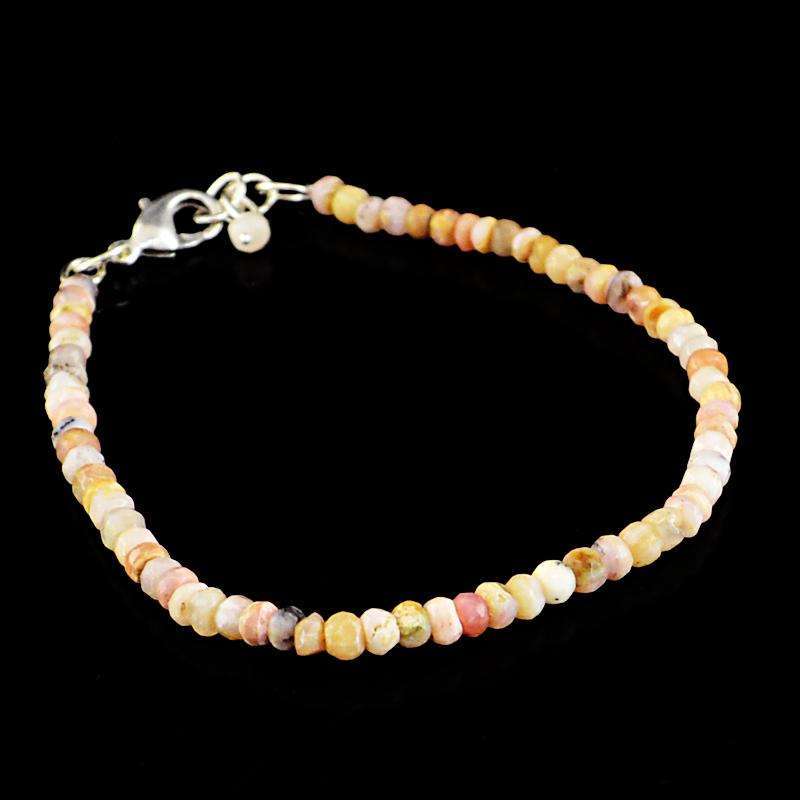 gemsmore:Pink Australian Opal Bracelet Natural Faceted Round Shape Beads