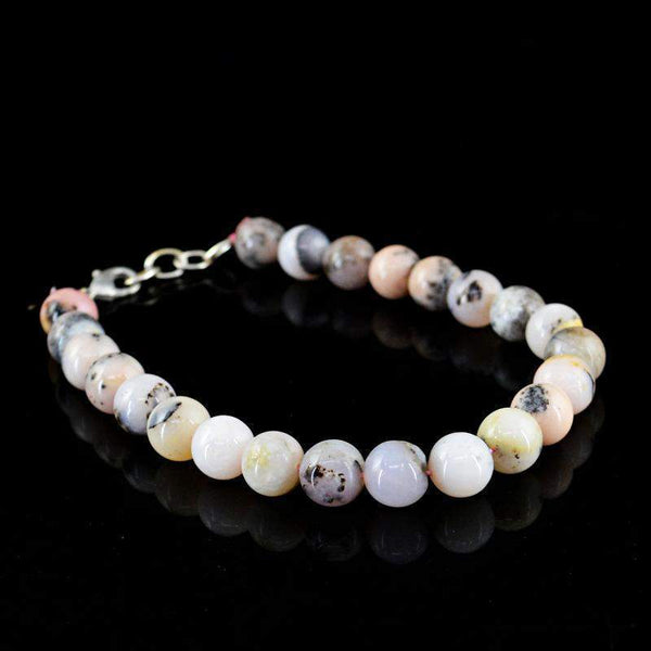 gemsmore:Pink Australian Opal Bracelet Natural Round Shape Untreated Beads