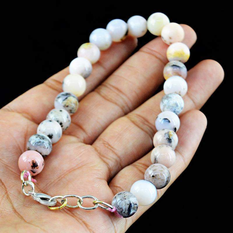 gemsmore:Pink Australian Opal Bracelet Natural Round Shape Untreated Beads