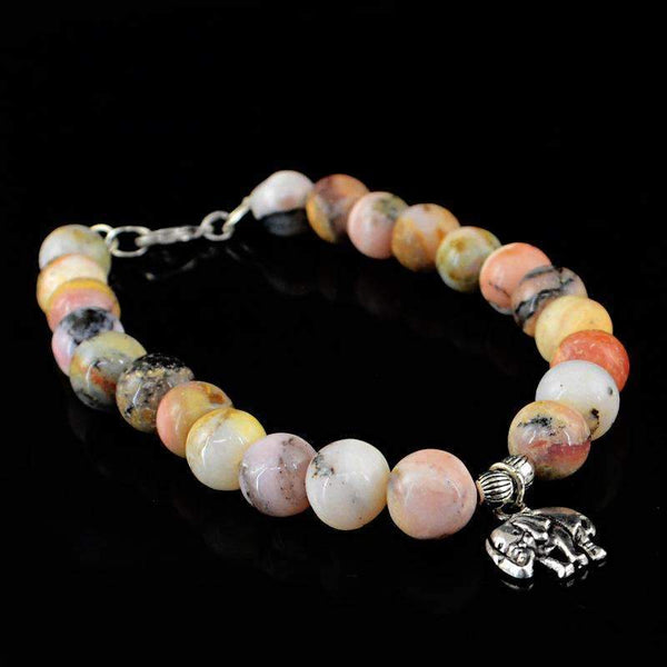 gemsmore:Pink Australian Opal Bracelet Natural Round Untreated Beads