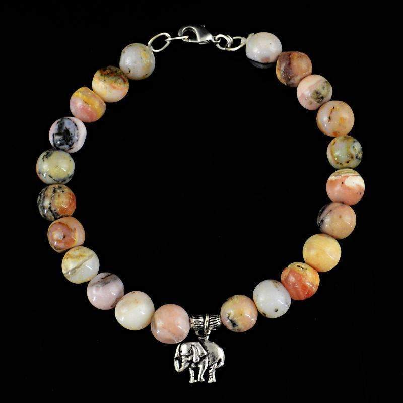 gemsmore:Pink Australian Opal Bracelet Natural Round Untreated Beads