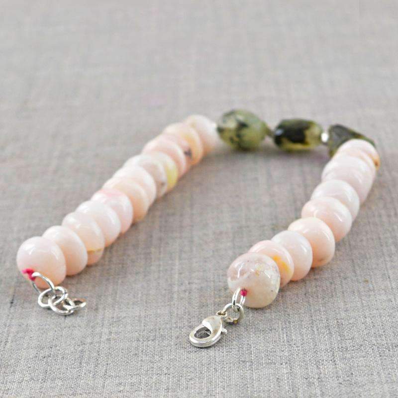 gemsmore:Pink Australian Opal & Green Phrenite Beads Bracelet Natural Round Shape
