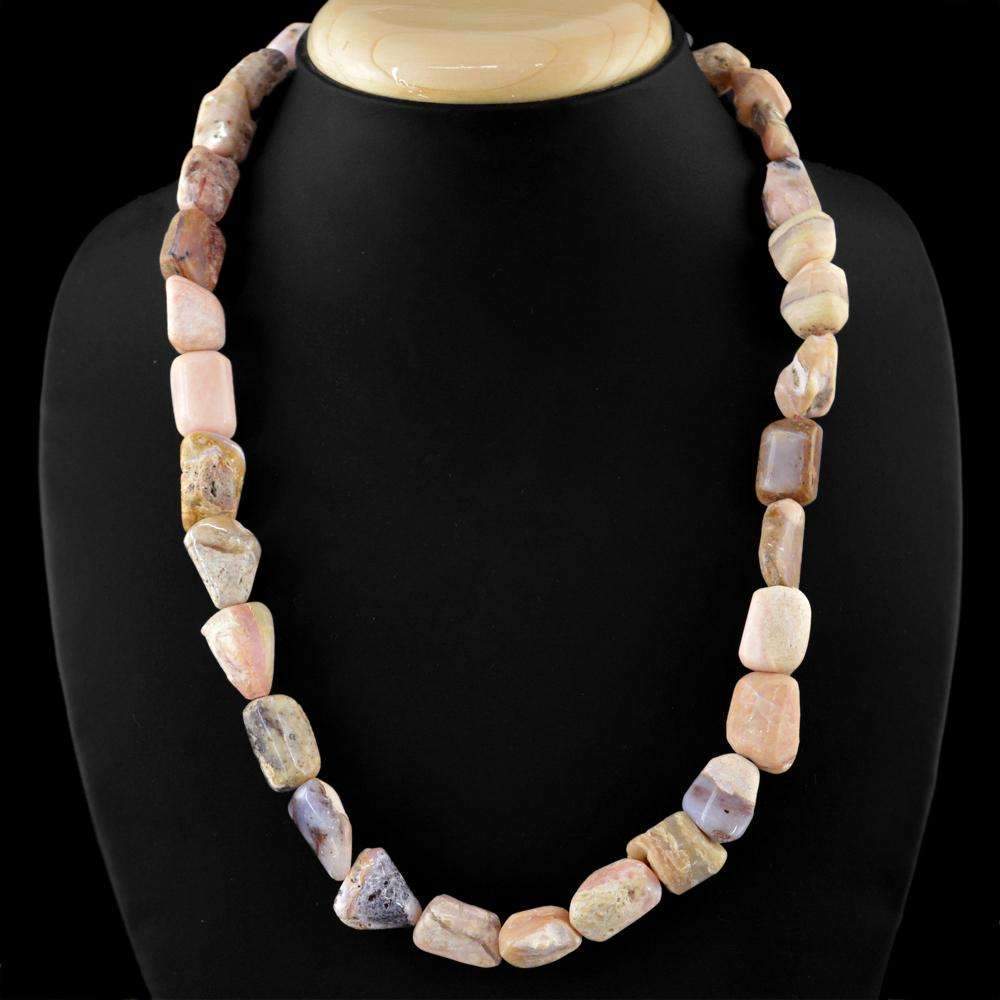 gemsmore:Pink Australian Opal Necklace - Natural Single Strand Untreated Beads