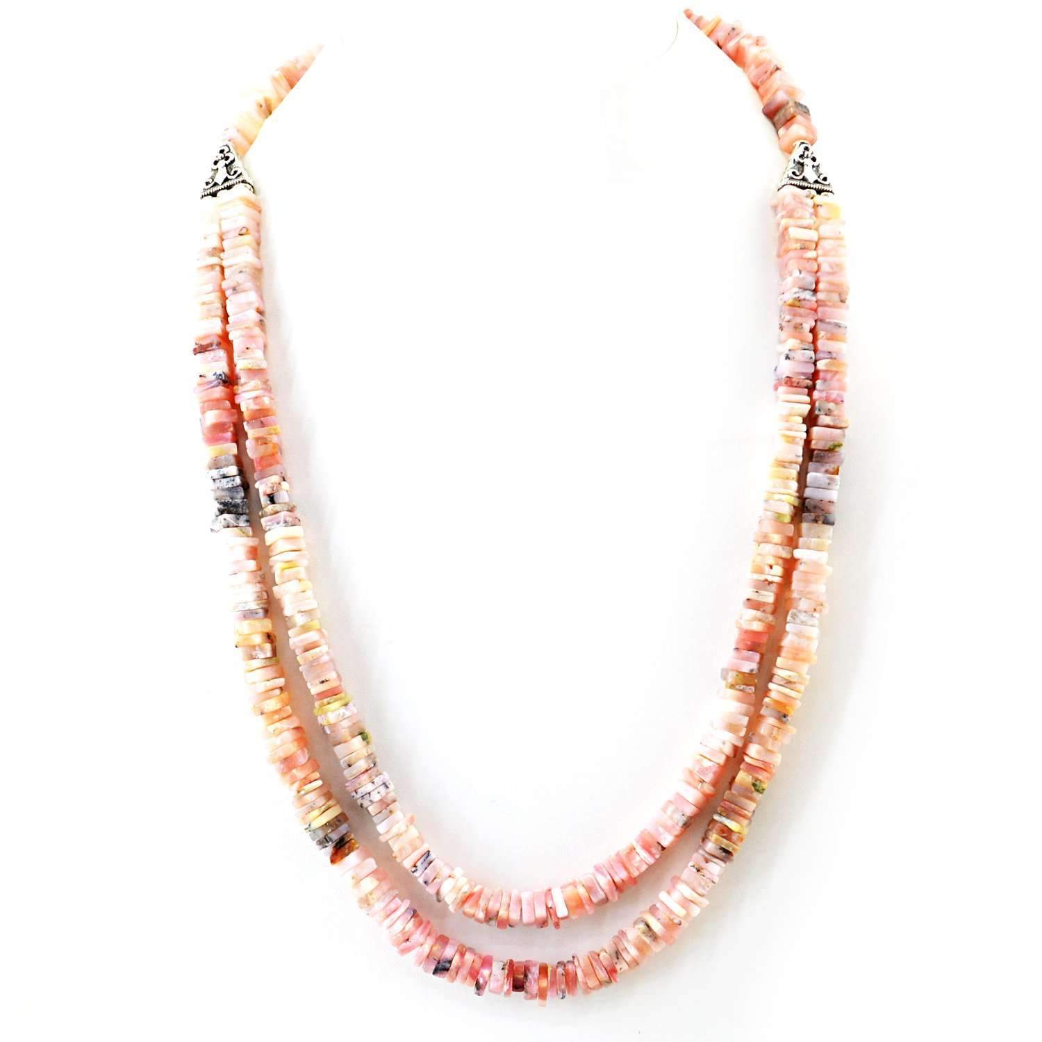 gemsmore:Pink Australian Opal Necklace Natural 2 Strand Genuine Beads