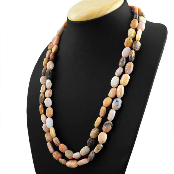 gemsmore:Pink Australian Opal Necklace Natural 2 Strand Oval Shape Beads