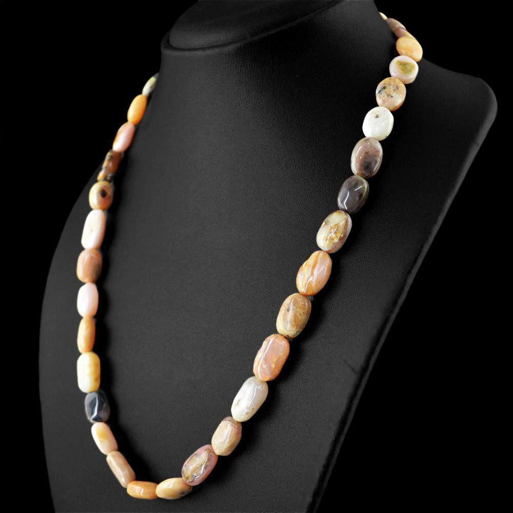 gemsmore:Pink Australian Opal Necklace Natural Untreated Oval Shape Beads