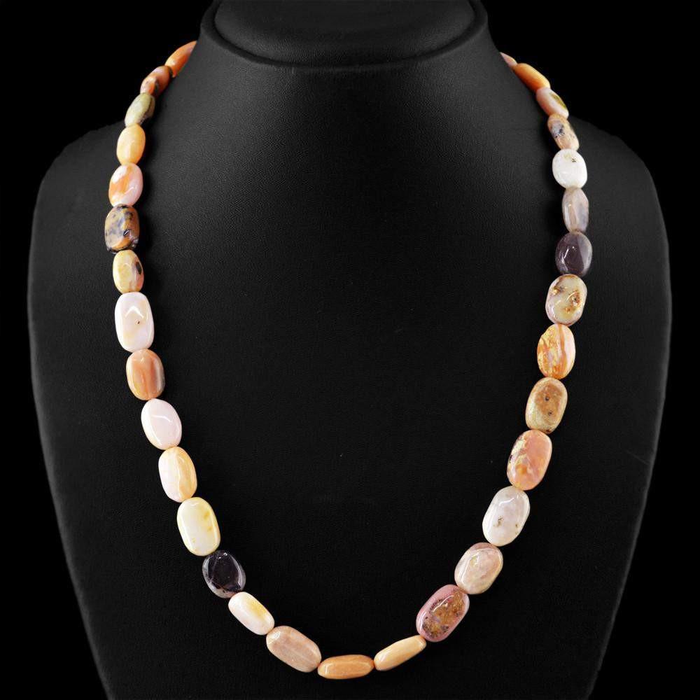 gemsmore:Pink Australian Opal Necklace Natural Untreated Oval Shape Beads