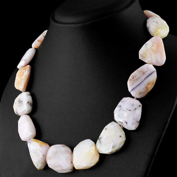 gemsmore:Pink Australian Opal Necklace Untreated Natural Faceted Beads