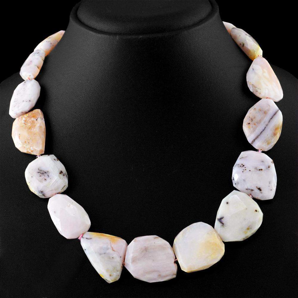 gemsmore:Pink Australian Opal Necklace Untreated Natural Faceted Beads