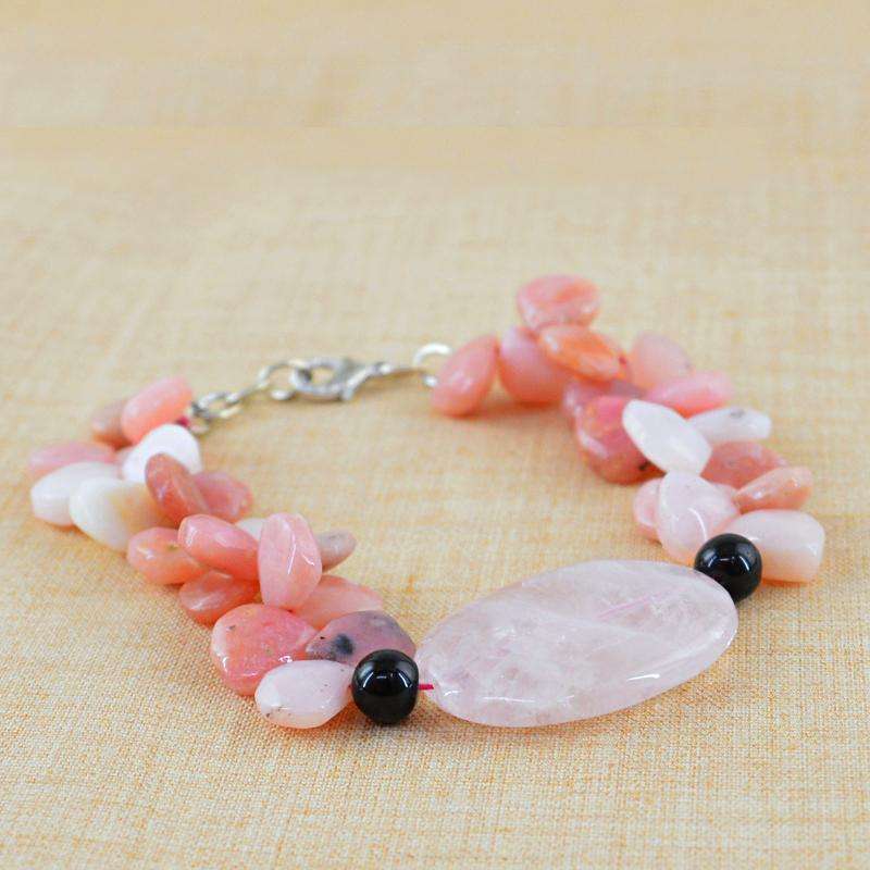 gemsmore:Pink Australian Opal & Pink Rose Quartz Beads Bracelet Natural Pear Shape