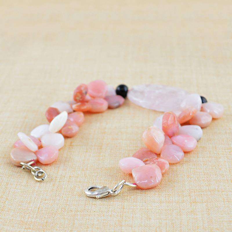 gemsmore:Pink Australian Opal & Pink Rose Quartz Beads Bracelet Natural Pear Shape