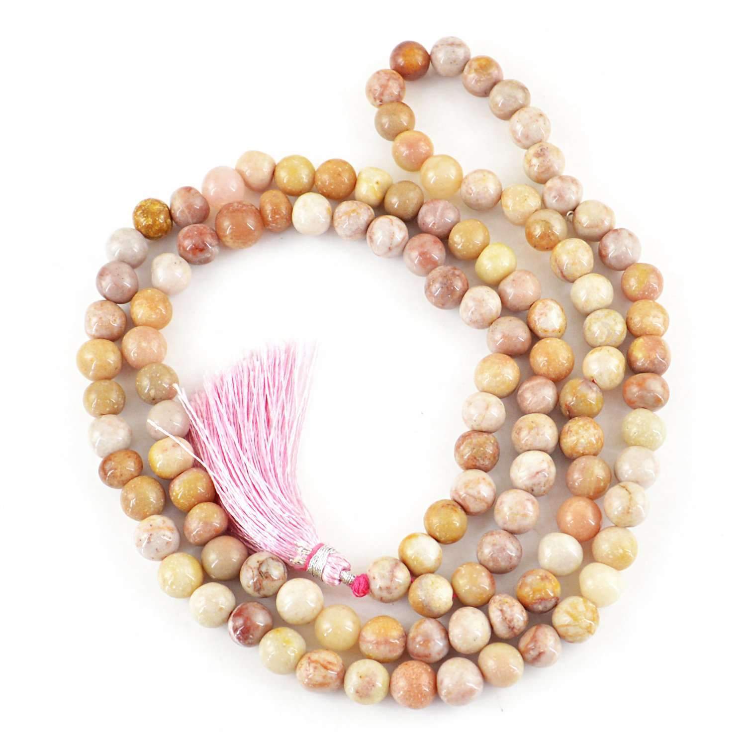 gemsmore:Pink Australian Opal Prayer Mala Natural 108 Round Beads Necklace