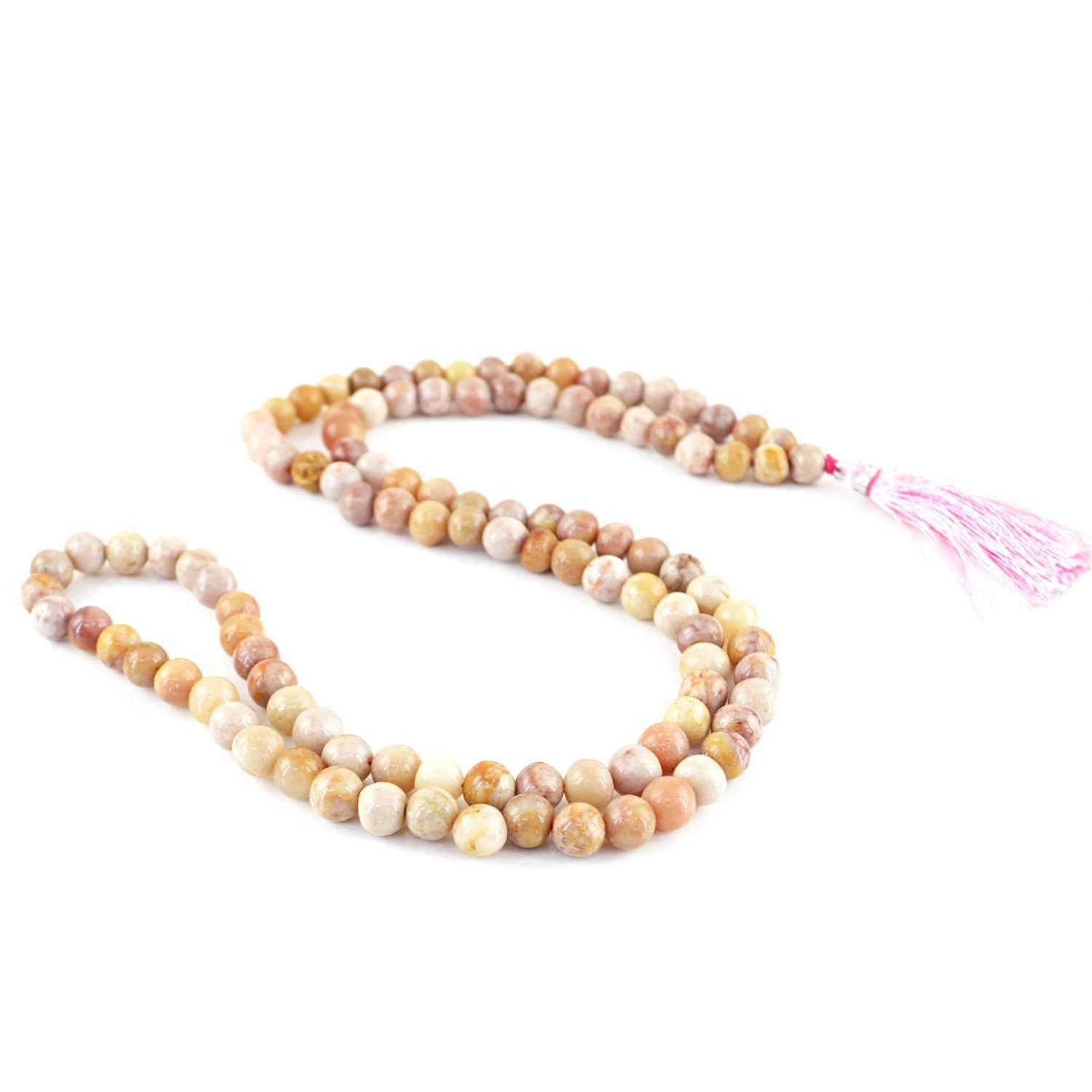 gemsmore:Pink Australian Opal Prayer Mala Natural 108 Round Beads Necklace