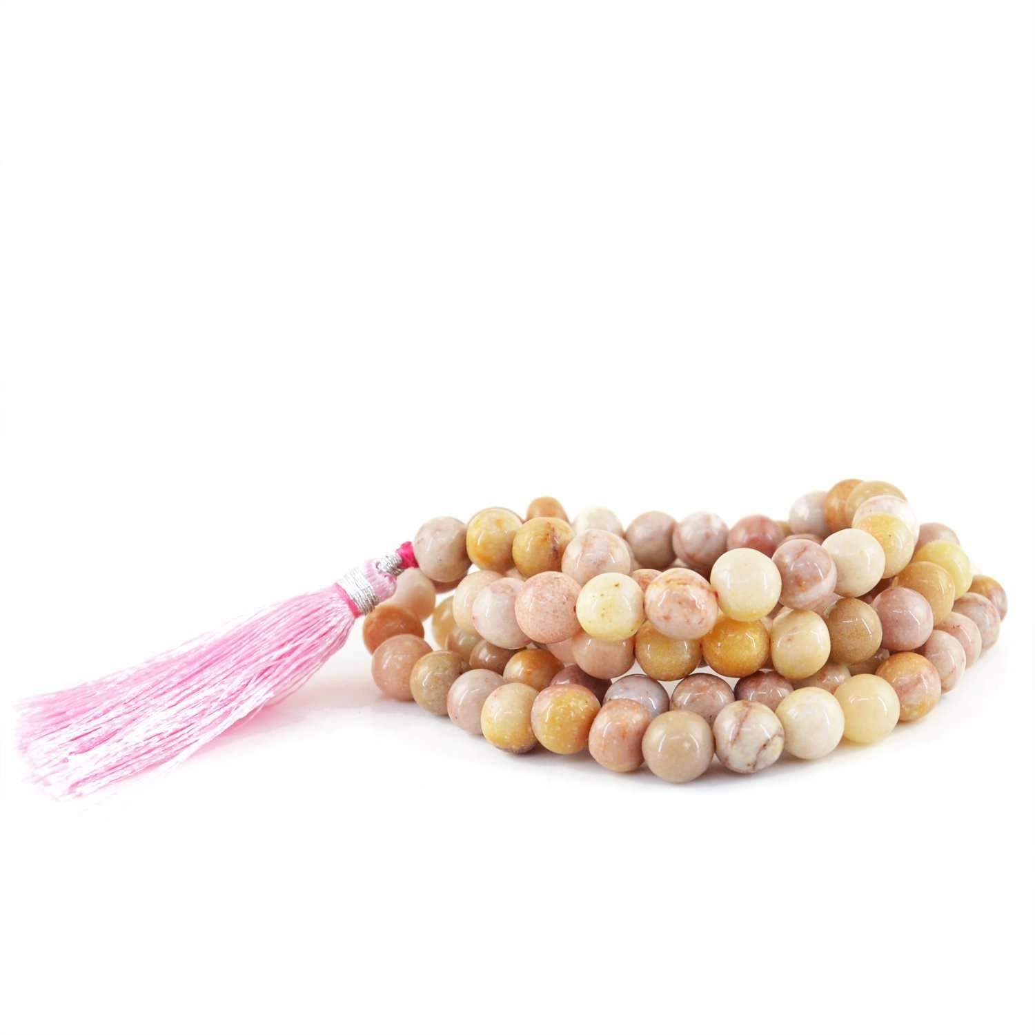 gemsmore:Pink Australian Opal Prayer Mala Natural 108 Round Beads Necklace