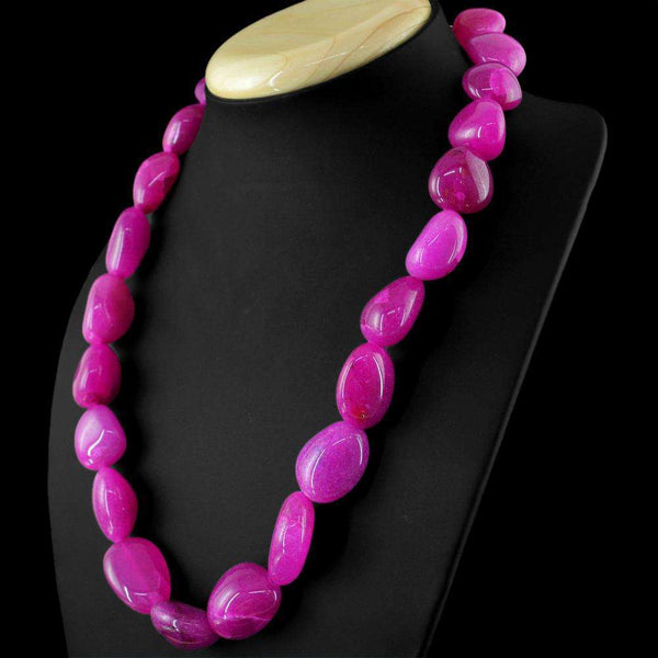 gemsmore:Pink Onyx Necklace - Natural Single Strand Untreated Beads