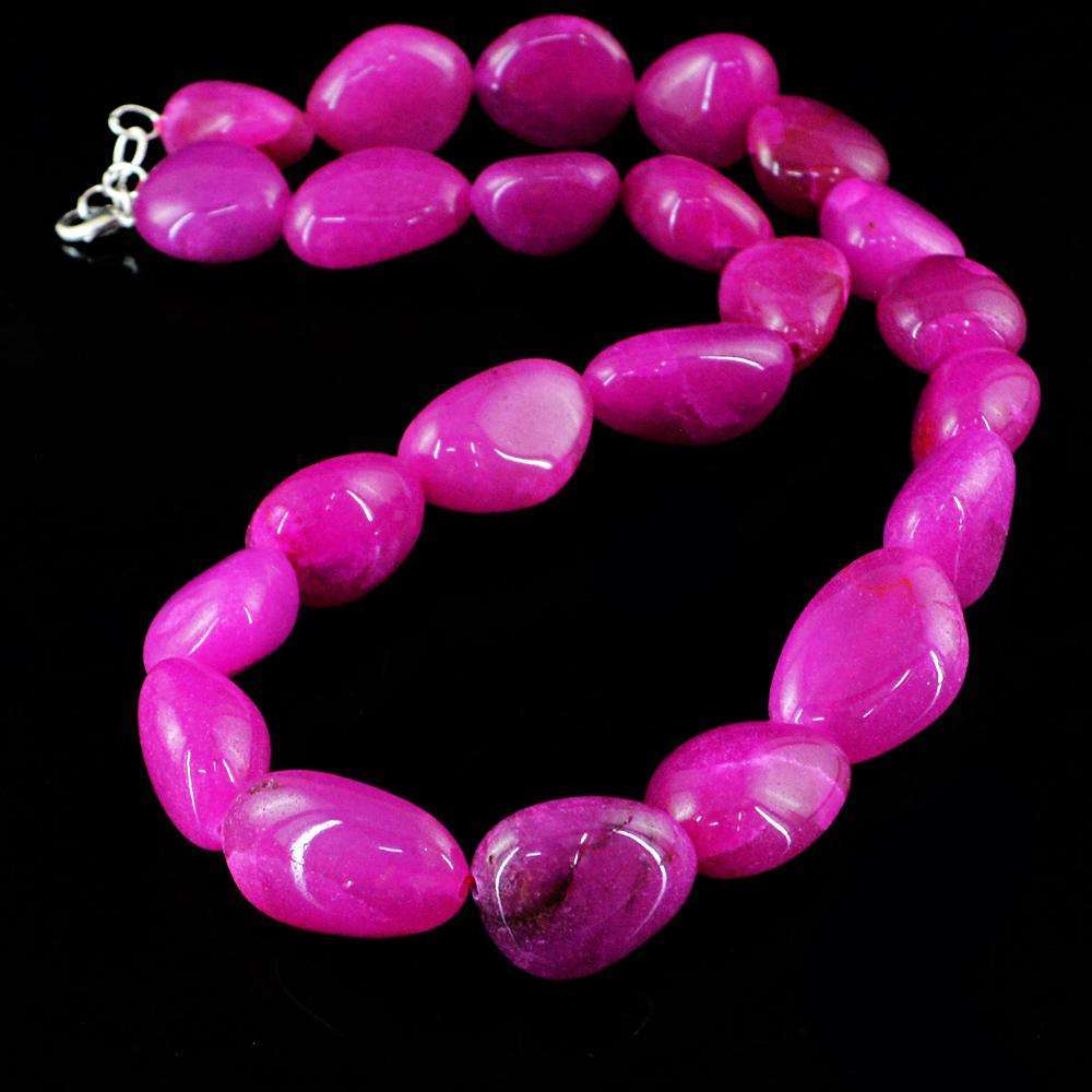 gemsmore:Pink Onyx Necklace - Natural Single Strand Untreated Beads