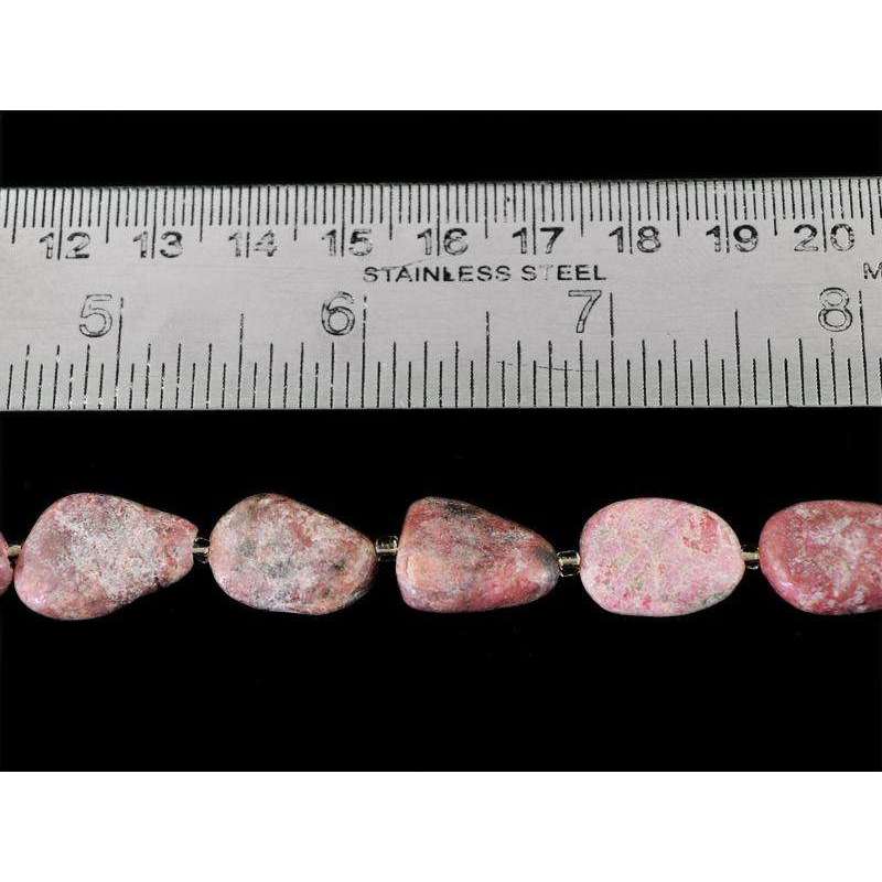 gemsmore:Pink Rhodonite Beads Strand Natural Untreated Drilled