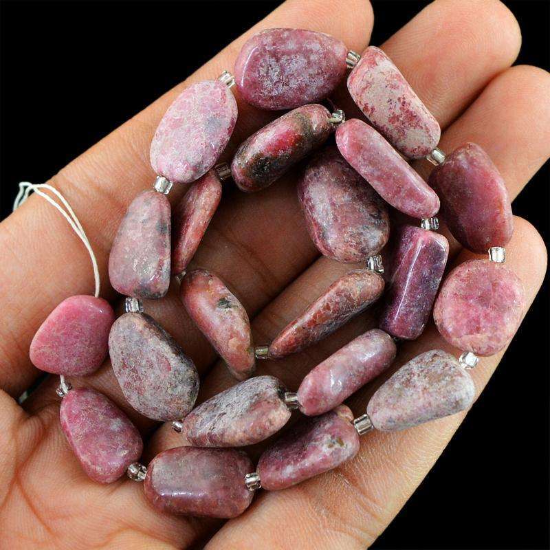 gemsmore:Pink Rhodonite Beads Strand Natural Untreated Drilled