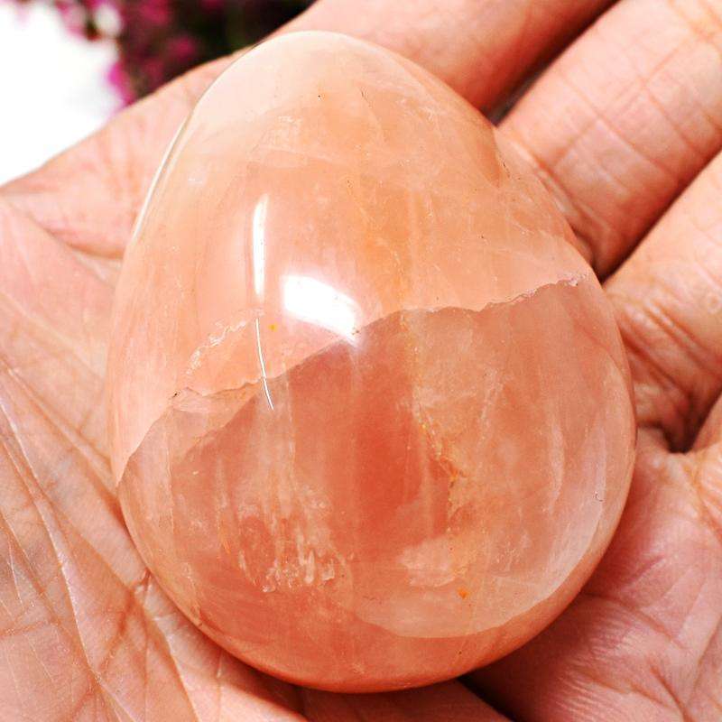 gemsmore:Pink Rose Quartz Artisian Carved Healing Egg SIR