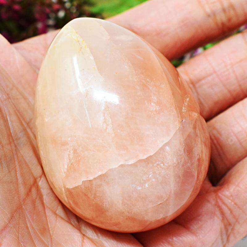 gemsmore:Pink Rose Quartz Artisian Carved Healing Egg SIR