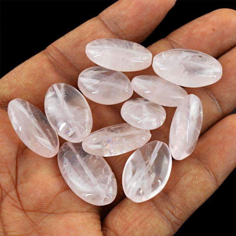 gemsmore:Pink Rose Quartz Beads Lot - Natural Oval Shape