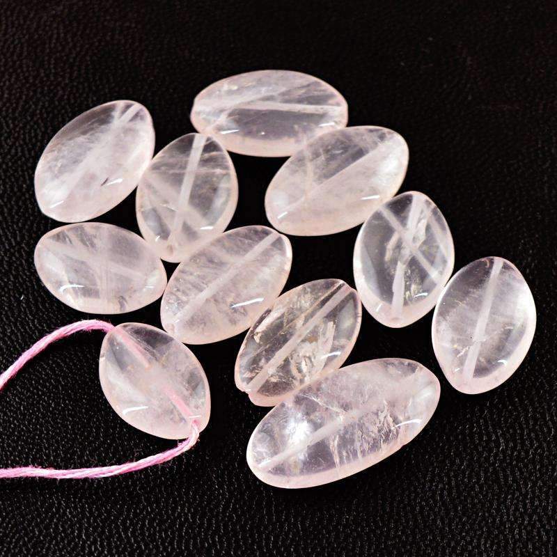 gemsmore:Pink Rose Quartz Beads Lot - Natural Oval Shape