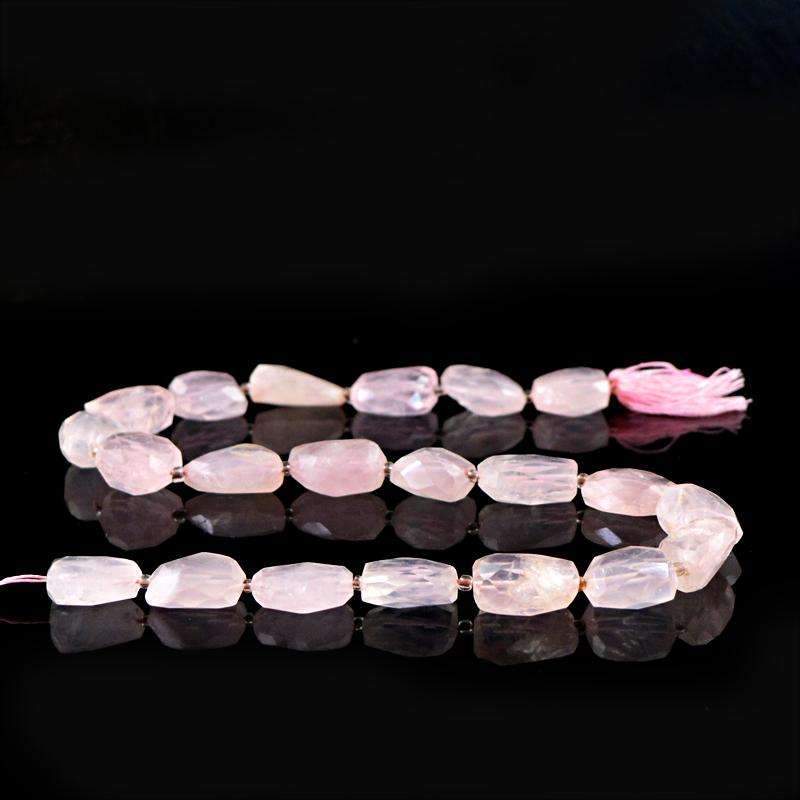 gemsmore:Pink Rose Quartz Beads Strand Natural Faceted Drilled