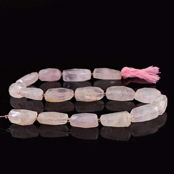 gemsmore:Pink Rose Quartz Beads Strand Natural Faceted Drilled