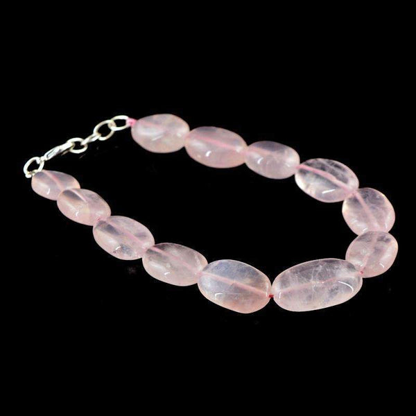 gemsmore:Pink Rose Quartz Bracelet Natural Oval Shape Beads
