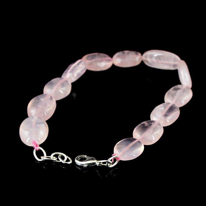 gemsmore:Pink Rose Quartz Bracelet Natural Oval Shape Beads