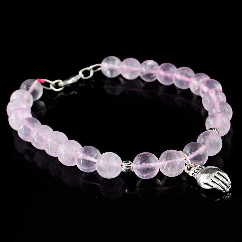 gemsmore:Pink Rose Quartz Bracelet Natural Round Shape Untreated Beads