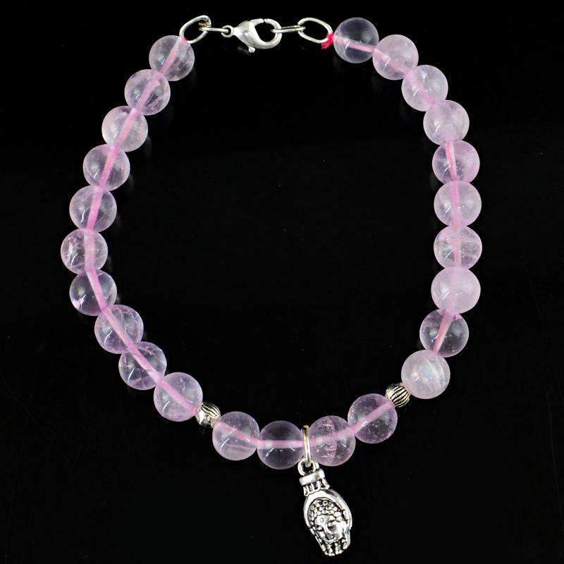 gemsmore:Pink Rose Quartz Bracelet Natural Round Shape Untreated Beads