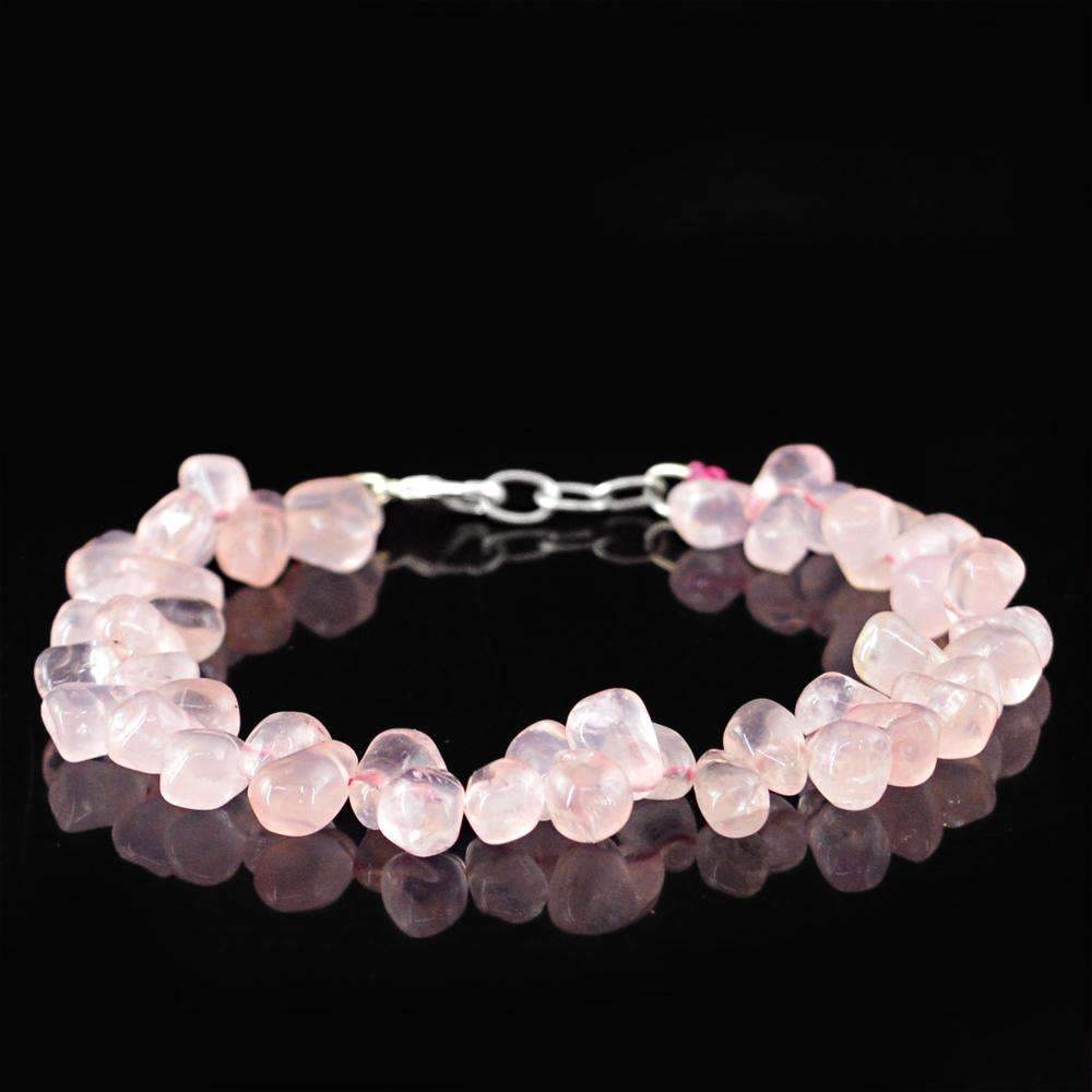 gemsmore:Pink Rose Quartz Bracelet Natural Tear Drop Untreated Beads