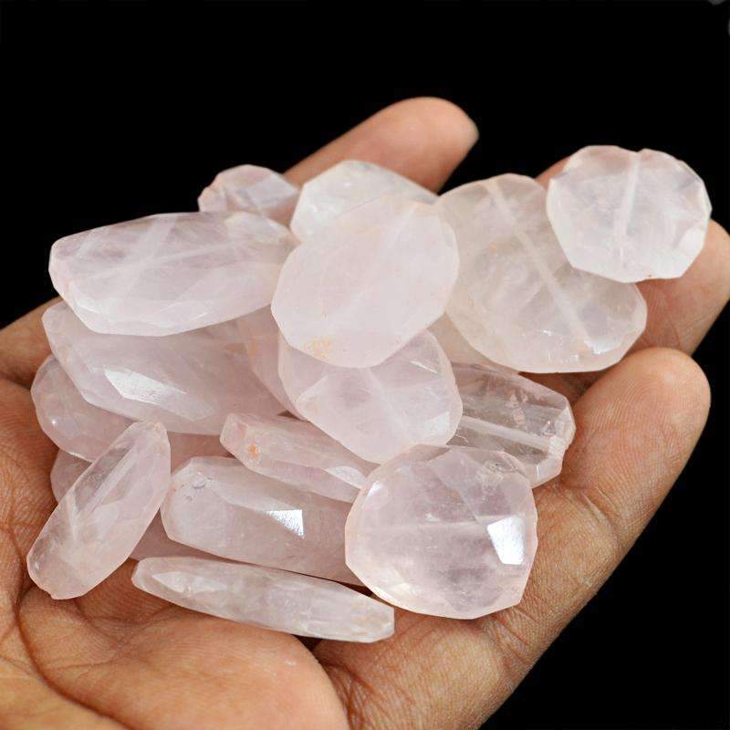 gemsmore:Pink Rose Quartz Drilled Beads Lot - Natural Faceted