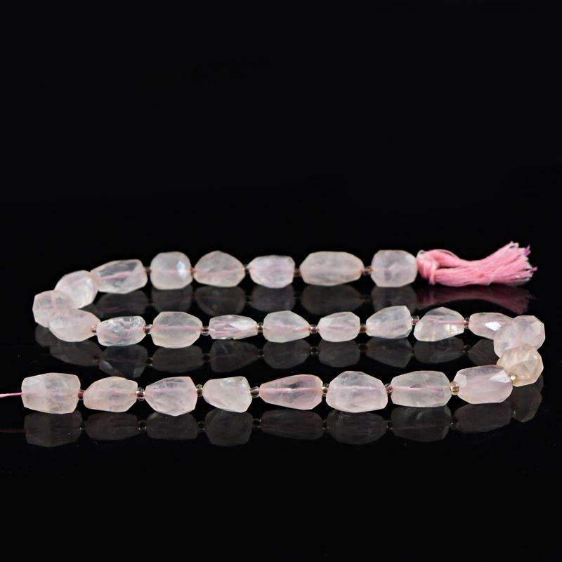 gemsmore:Pink Rose Quartz Drilled Beads Strand Natural Faceted