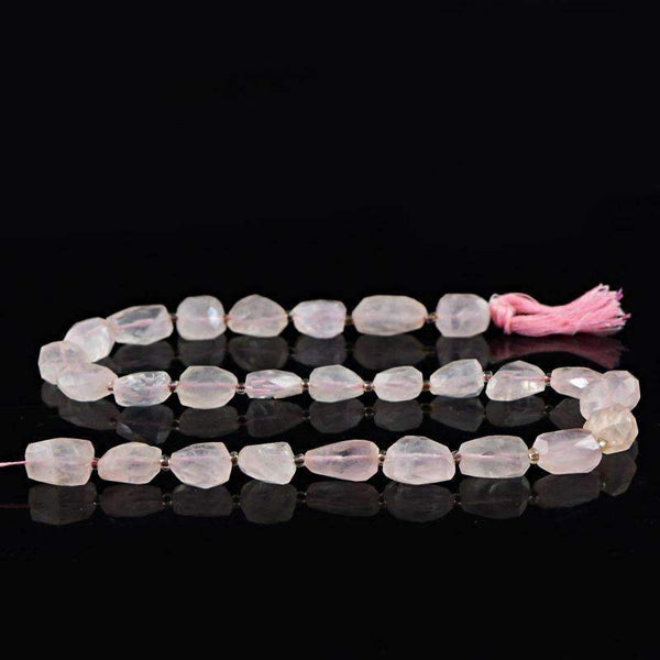 gemsmore:Pink Rose Quartz Drilled Beads Strand Natural Faceted