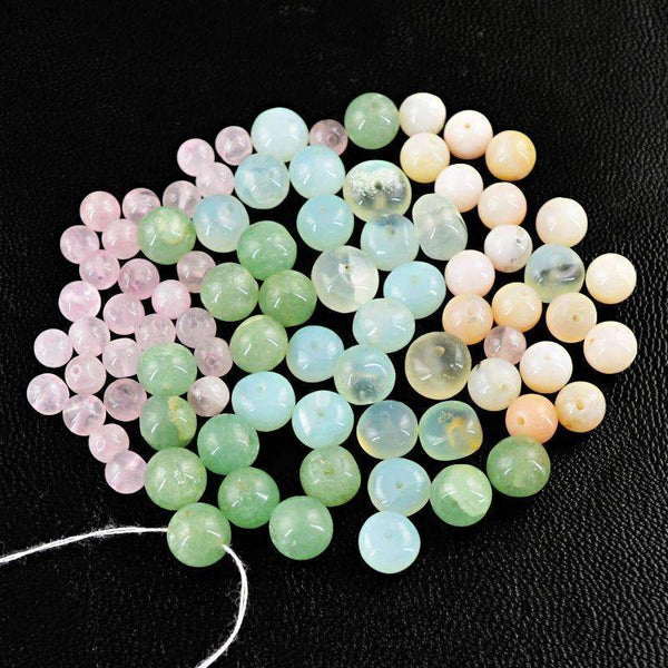 gemsmore:Pink Rose Quartz & Green Aquamarine Beads Lot Natural Round Shape Drilled