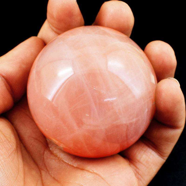 gemsmore:Pink Rose Quartz Hand Carved Crystal Healing Ball