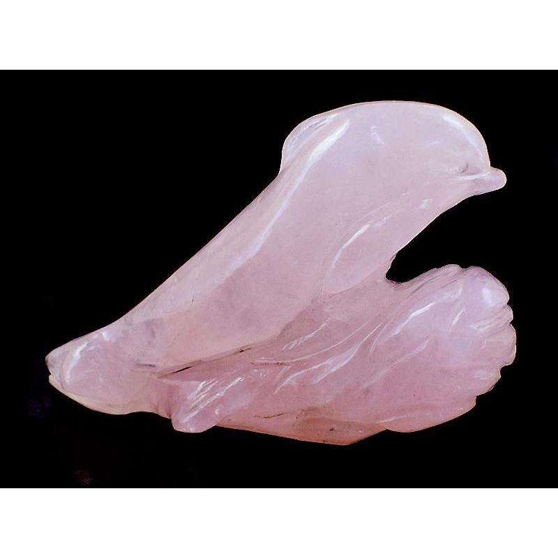 gemsmore:Pink Rose Quartz Hand Carved Dolphin On Rock