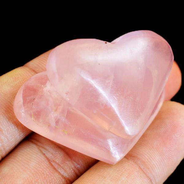 gemsmore:Pink Rose Quartz Hand Carved Double Heart Cabochon