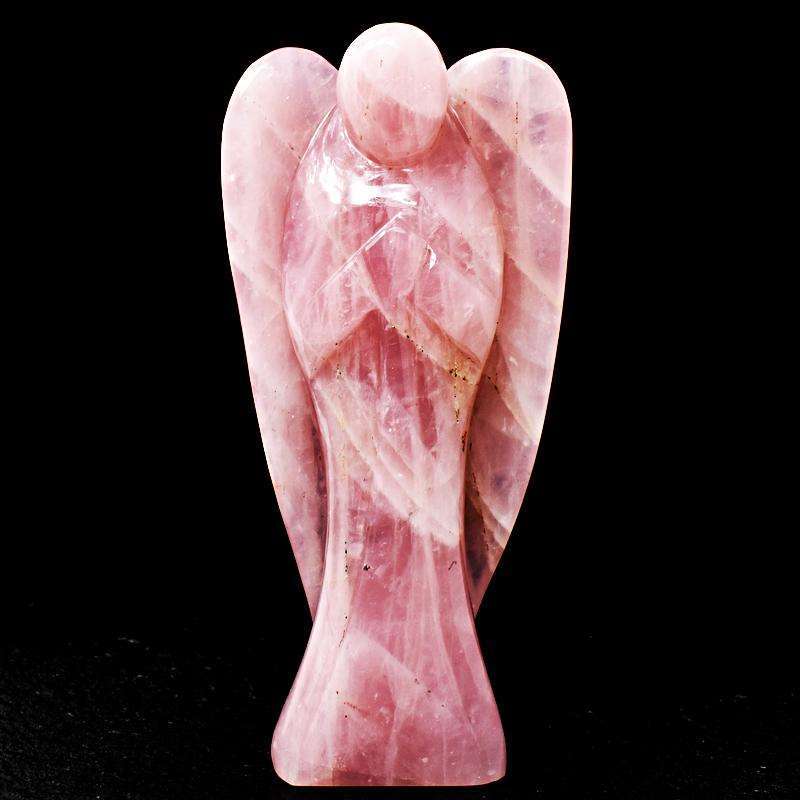 gemsmore:Pink Rose Quartz Hand Carved Healing Angel