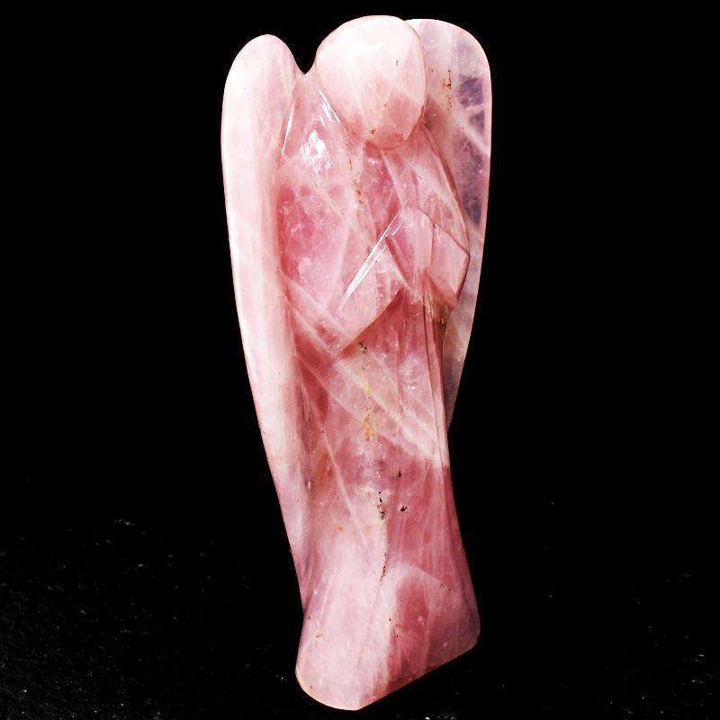 gemsmore:Pink Rose Quartz Hand Carved Healing Angel