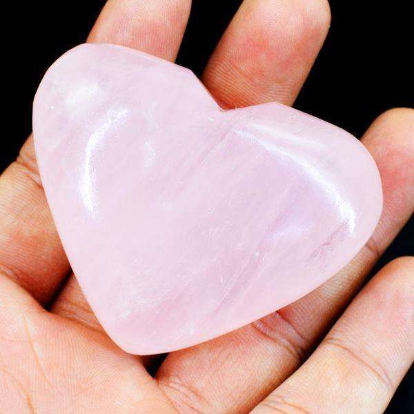 gemsmore:Pink Rose Quartz Hand Carved Heart Cabochon