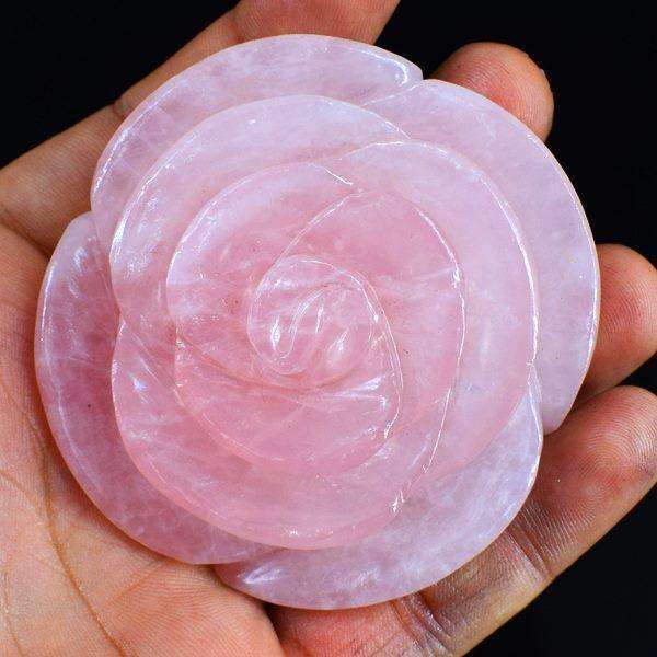 gemsmore:Pink Rose Quartz Hand Carved Rose Gemstone