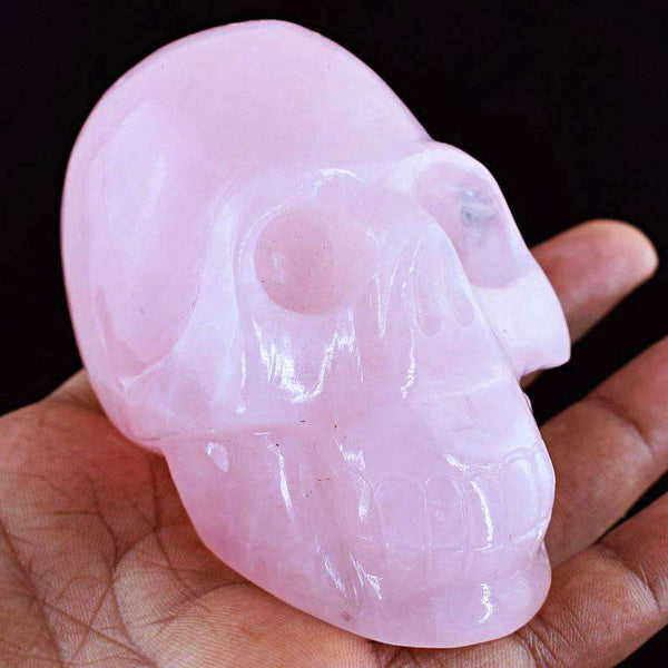 gemsmore:Pink Rose Quartz Hand Carved Skull Gemstone