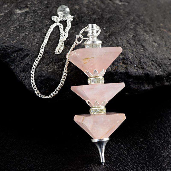 gemsmore:Pink Rose Quartz Healing Pyramid Pendulum Natural Untreated