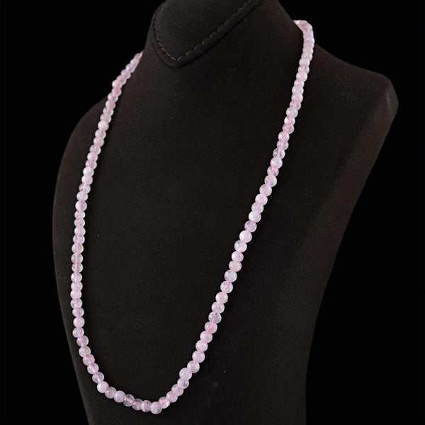 gemsmore:Pink Rose Quartz Necklace - Natural 20 Inches Long Round Shape Beads