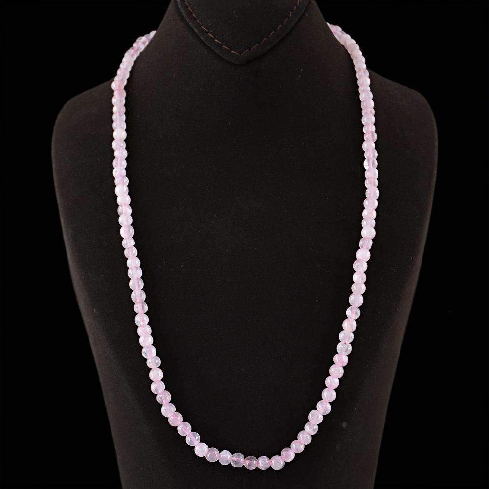 gemsmore:Pink Rose Quartz Necklace - Natural 20 Inches Long Round Shape Beads