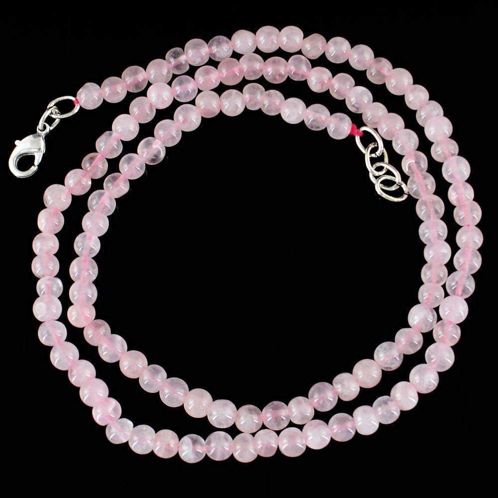 gemsmore:Pink Rose Quartz Necklace - Natural 20 Inches Long Round Shape Beads